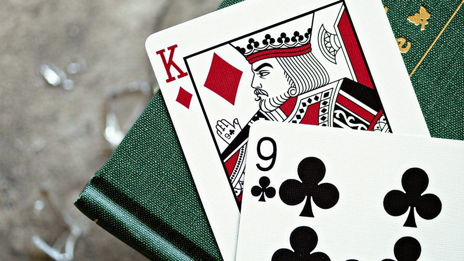 Dealers Playing Cards Erdnase Green — Daniel Madison premium deck for magicians and cardists with custom King of Diamonds 