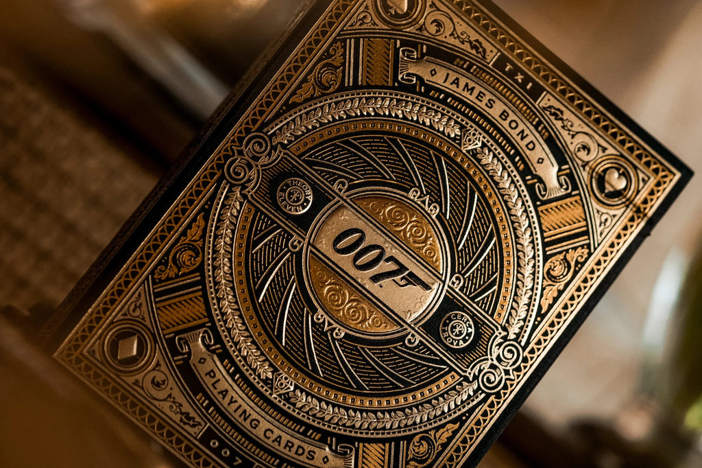 James Bond 007 Playing Cards by Theory11 — tuck box front view with intricate design.
